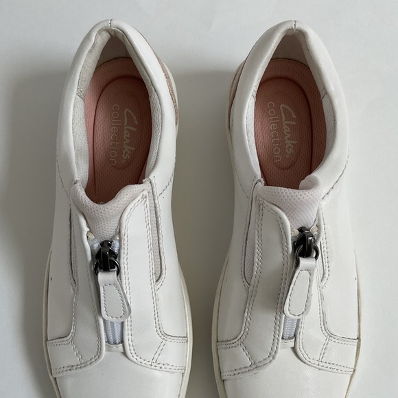 Clarks Women's Layton Rae Leather Sneakers Sz 7 White Zipper - Picture 7 of 10